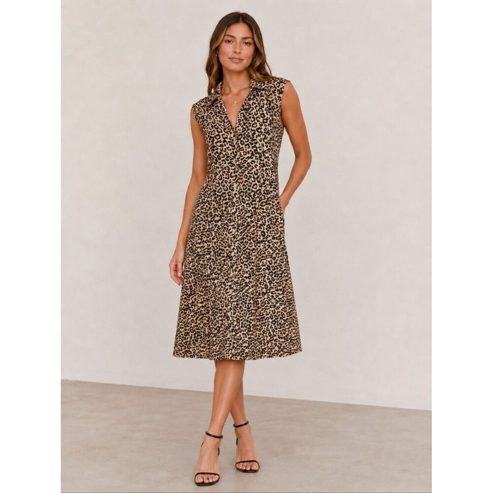 Beachlunchlounge NWT Nicola Animal Print Button Up Sleeveless Sheath Dress, XL
